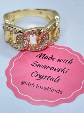 Swarovski Crystal Elements Diamond White Gold Art Deco Baguette Statement Ring